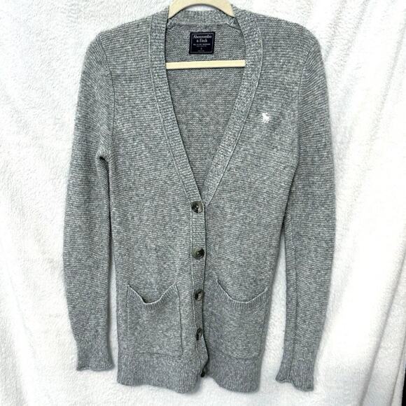 Abercrombie & Fitch Long Gray Women Cardigan Sweater Size Small Y2K schoolgirl - Picture 1 of 6